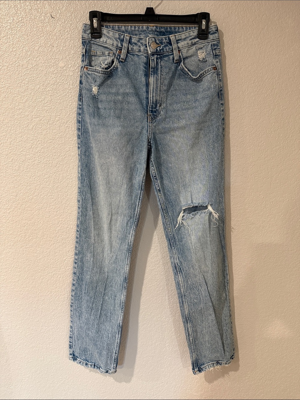 H&M Light Blue Straight-Leg Jeans with Knee Distress